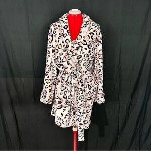 Noire Jasmine Rose Plush Bath Robe Pink Hearts Size Medium